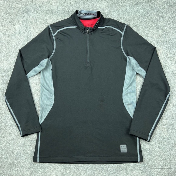 Nike Pro‎ Shirt Womens Medium Black Dri Fit 1/4 Zip Lined Pullover Activewear - Picture 1 of 12